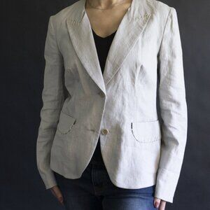 Alena Akhmadulina Jacket Blazer Euro Sz 44 100% Linen Grey Natural NWT